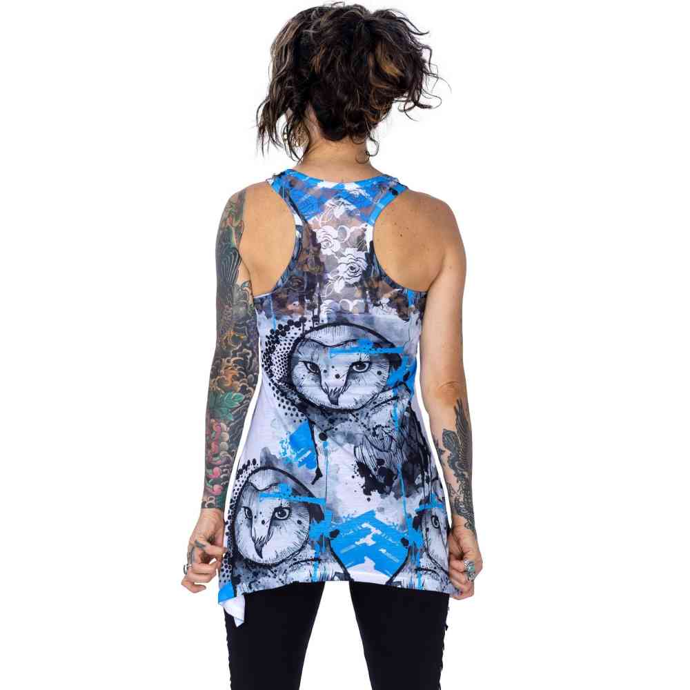 Innocent Lifestyle - WATERCOLOUR OWL Sleeveless top - White/Blue